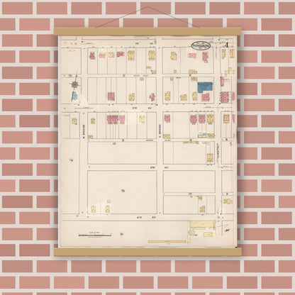 Old map wall art mockup — magnetic wood frame on brick wall — Sanborn Fire Insurance Map from Parkesburg, Chester County, Pennsylvania (1934), Sheet #0004