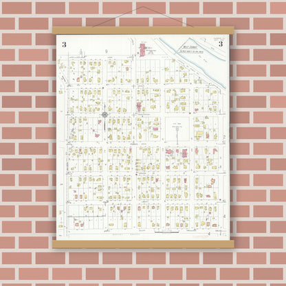 Old map wall art mockup — magnetic wood frame on brick wall — Sanborn Fire Insurance Map from Dundee, Kane County, Illinois (1933), Sheet #0003