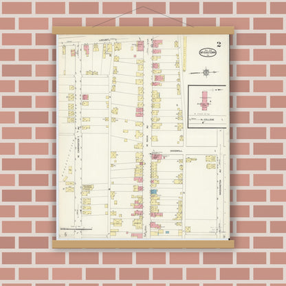 Old map wall art mockup — magnetic wood frame on brick wall — Sanborn Fire Insurance Map from Myerstown, Lebanon County, Pennsylvania (1913), Sheet #0002