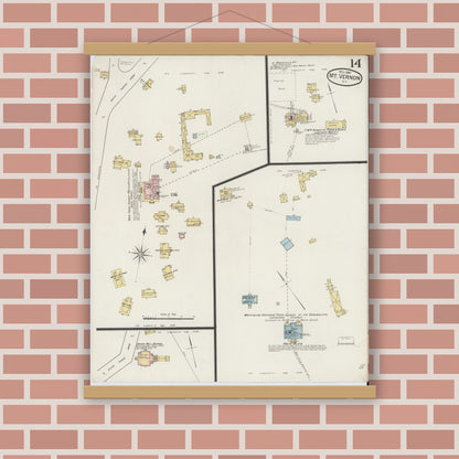 Old map wall art mockup — magnetic wood frame on brick wall — Sanborn Fire Insurance Map from Mount Vernon, Westchester County, New York (1887), Sheet #0014