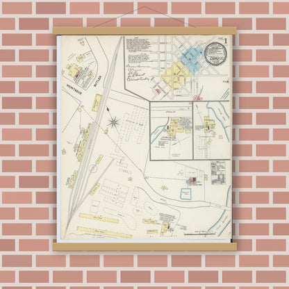Old map wall art mockup — magnetic wood frame on brick wall — Sanborn Fire Insurance Map from Caro, Tuscola County, Michigan (1890) - Complete Map Set