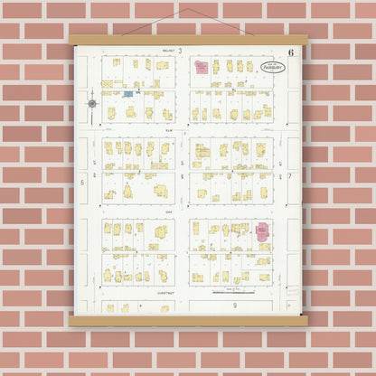 Old map wall art mockup — magnetic wood frame on brick wall — Sanborn Fire Insurance Map from Fairbury, Livingston County, Illinois (1911), Sheet #0006