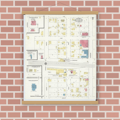Old map wall art mockup — magnetic wood frame on brick wall — Sanborn Fire Insurance Map from Sherwood, Defiance County, Ohio (1913), Sheet #0002