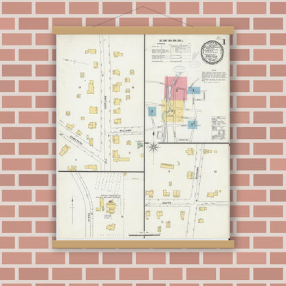 Old map wall art mockup — magnetic wood frame on brick wall — Sanborn Fire Insurance Map from Groton, Tomkins County, New York (1898) - Complete Map Set