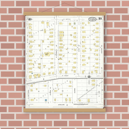 Old map wall art mockup — magnetic wood frame on brick wall — Sanborn Fire Insurance Map from Sturgis, Saint Joseph County, Michigan (1923), Sheet #0010