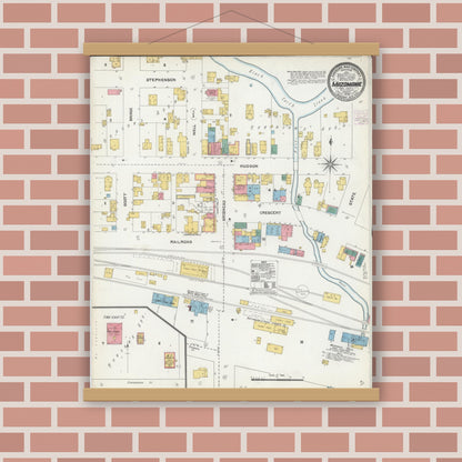 Old map wall art mockup — magnetic wood frame on brick wall — Sanborn Fire Insurance Map from Mazomanie, Dane County, Wisconsin (1905), Sheet #0001
