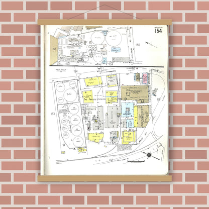 Old map wall art mockup — magnetic wood frame on brick wall — Sanborn Fire Insurance Map from Honolulu, Oahu County, Hawaii (1955), Sheet #0154