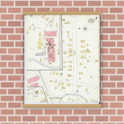 Old map wall art mockup — magnetic wood frame on brick wall — Sanborn Fire Insurance Map from Geneva, Ashtabula County, Ohio (1898), Sheet #0004