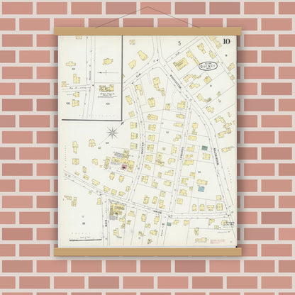 Old map wall art mockup — magnetic wood frame on brick wall — Sanborn Fire Insurance Map from Quincy, Norfolk County, Massachusetts (1896), Sheet #0010