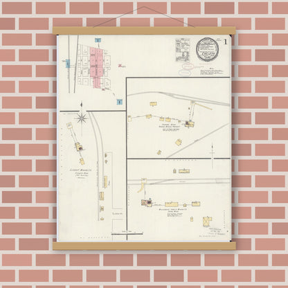 Old map wall art mockup — magnetic wood frame on brick wall — Sanborn Fire Insurance Map from Eveleth, Saint Louis County, Minnesota (1897) - Complete Map Set