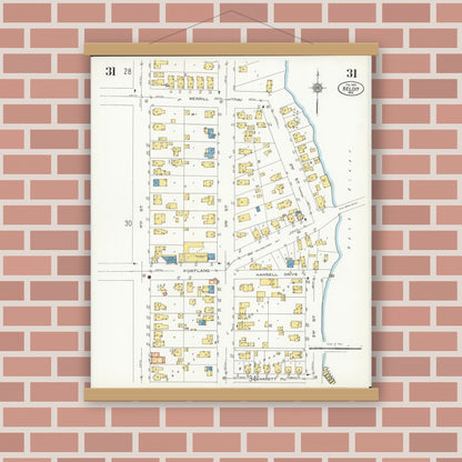 Old map wall art mockup — magnetic wood frame on brick wall — Sanborn Fire Insurance Map from Beloit, Rock County, Wisconsin (1926), Sheet #0031