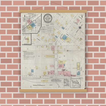 Old map wall art mockup — magnetic wood frame on brick wall — Sanborn Fire Insurance Map from Sullivan, Franklin County, Missouri (1924) - Complete Map Set