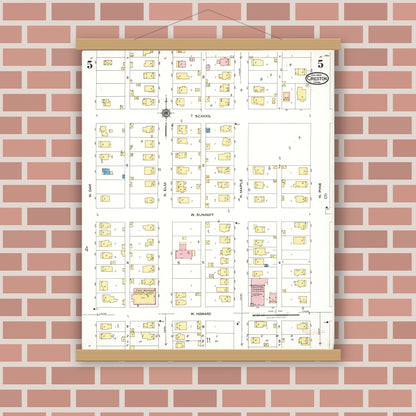 Old map wall art mockup — magnetic wood frame on brick wall — Sanborn Fire Insurance Map from Creston, Union County, Iowa (1923), Sheet #0005