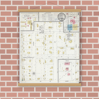 Old map wall art mockup — magnetic wood frame on brick wall — Sanborn Fire Insurance Map from Chatsworth, Livingston County, Illinois (1899), Sheet #0001