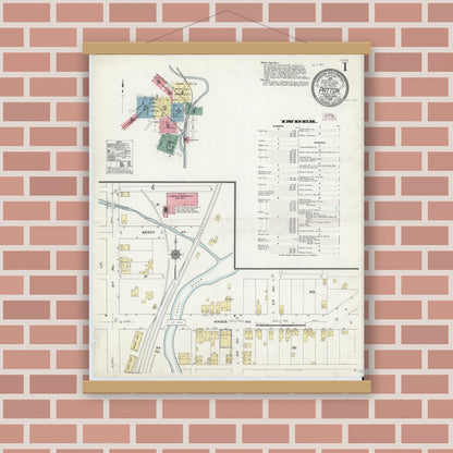 Old map wall art mockup — magnetic wood frame on brick wall — Sanborn Fire Insurance Map from Patton, Cambria County, Pennsylvania (1910) - Complete Map Set
