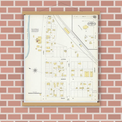 Old map wall art mockup — magnetic wood frame on brick wall — Sanborn Fire Insurance Map from Chippewa Falls, Chippewa County, Wisconsin (1903), Sheet #0021