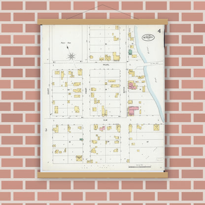 Old map wall art mockup — magnetic wood frame on brick wall — Sanborn Fire Insurance Map from McHenry, McHenry County, Illinois (1898), Sheet #0004