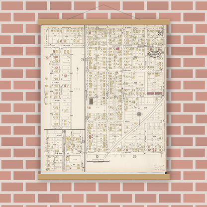 Old map wall art mockup — magnetic wood frame on brick wall — Sanborn Fire Insurance Map from Alliance, Stark County, Ohio (1921), Sheet #0037