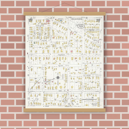 Old map wall art mockup — magnetic wood frame on brick wall — Sanborn Fire Insurance Map from Pekin, Tazewell County, Illinois (1925), Sheet #0022