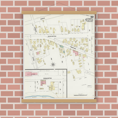 Old map wall art mockup — magnetic wood frame on brick wall — Sanborn Fire Insurance Map from Houston, Harris County, Texas (1890), Sheet #0019