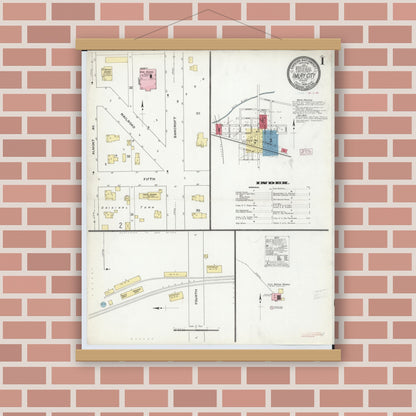 Old map wall art mockup — magnetic wood frame on brick wall — Sanborn Fire Insurance Map from Imlay City, Lapeer County, Michigan (1909) - Complete Map Set