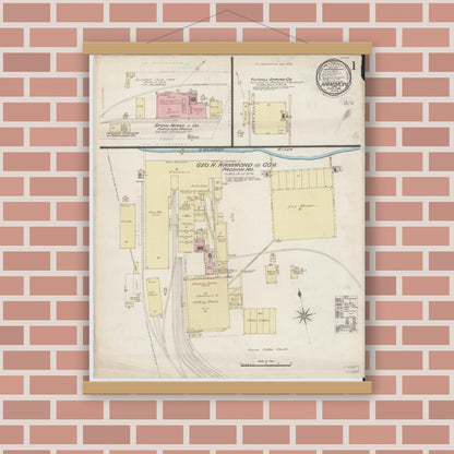 Old map wall art mockup — magnetic wood frame on brick wall — Sanborn Fire Insurance Map from Hammond, Lake County, Indiana (1886) - Complete Map Set