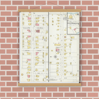 Old map wall art mockup — magnetic wood frame on brick wall — Sanborn Fire Insurance Map from Ashland, Ashland County, Ohio (1899), Sheet #0006
