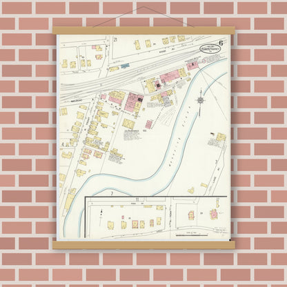 Old map wall art mockup — magnetic wood frame on brick wall — Sanborn Fire Insurance Map from Punxsutawney, Jefferson County, Pennsylvania (1912), Sheet #0006