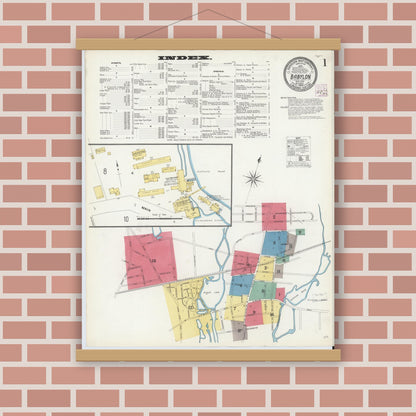 Old map wall art mockup — magnetic wood frame on brick wall — Sanborn Fire Insurance Map from Babylon, Suffolk County, New York (1908) - Complete Map Set