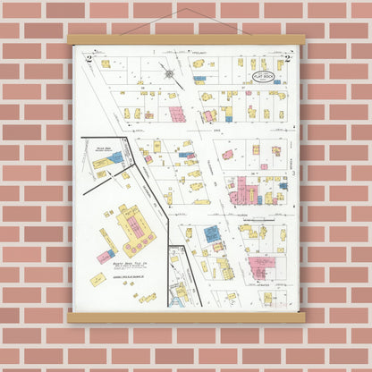 Old map wall art mockup — magnetic wood frame on brick wall — Sanborn Fire Insurance Map from Flat Rock, Wayne County, Michigan (1929), Sheet #0002