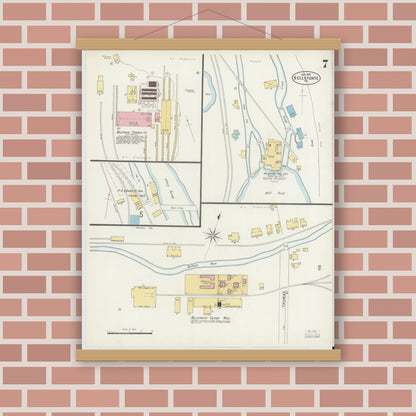 Old map wall art mockup — magnetic wood frame on brick wall — Sanborn Fire Insurance Map from Bellefonte, Centre County, Pennsylvania (1897), Sheet #0007