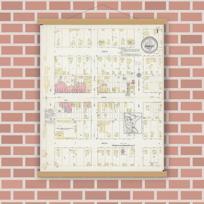Old map wall art mockup — magnetic wood frame on brick wall — Sanborn Fire Insurance Map from Amboy, Blue Earth County, Minnesota (1914) - Complete Map Set