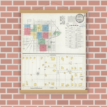 Old map wall art mockup — magnetic wood frame on brick wall — Sanborn Fire Insurance Map from Greenville, Hunt County, Texas (1898) - Complete Map Set