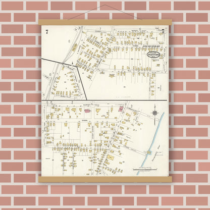 Old map wall art mockup — magnetic wood frame on brick wall — Sanborn Fire Insurance Map from Hertford, Perquimans County, North Carolina (1923), Sheet #0007