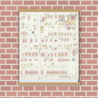 Old map wall art mockup — magnetic wood frame on brick wall — Sanborn Fire Insurance Map from Lansdale, Montgomery County, Pennsylvania (1914), Sheet #0005