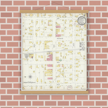 Old map wall art mockup — magnetic wood frame on brick wall — Sanborn Fire Insurance Map from Arcadia, Hamilton County, Indiana (1896) - Complete Map Set