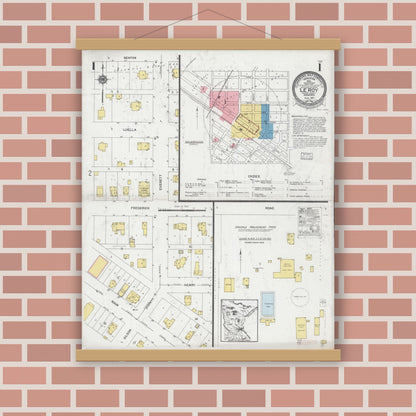 Old map wall art mockup — magnetic wood frame on brick wall — Sanborn Fire Insurance Map from Le Roy, Mower County, Minnesota (1927) - Complete Map Set