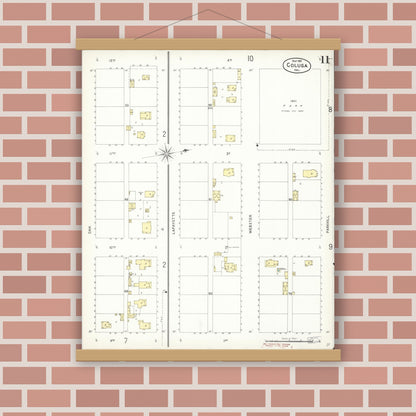 Old map wall art mockup — magnetic wood frame on brick wall — Sanborn Fire Insurance Map from Colusa, Colusa County, California (1897), Sheet #0011