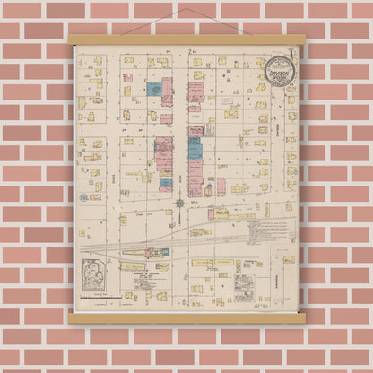 Old map wall art mockup — magnetic wood frame on brick wall — Sanborn Fire Insurance Map from Davison, Genesee County, Michigan (1921) - Complete Map Set