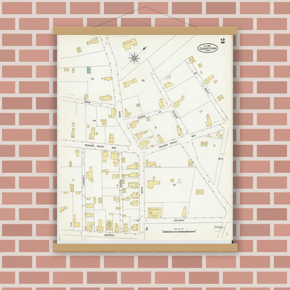 Old map wall art mockup — magnetic wood frame on brick wall — Sanborn Fire Insurance Map from Edgartown, Dukes County, Massachusetts (1904), Sheet #0002