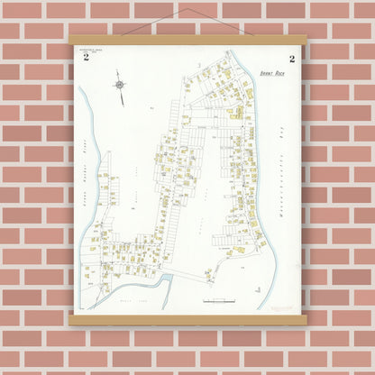 Old map wall art mockup — magnetic wood frame on brick wall — Sanborn Fire Insurance Map from Marshfield, Plymouth County, Massachusetts (1933), Sheet #0002
