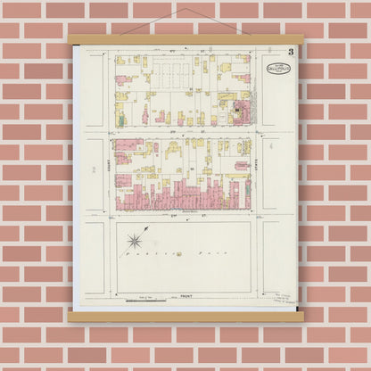 Old map wall art mockup — magnetic wood frame on brick wall — Sanborn Fire Insurance Map from Gallipolis, Gallia County, Ohio (1895), Sheet #0003