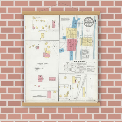 Old map wall art mockup — magnetic wood frame on brick wall — Sanborn Fire Insurance Map from Selins Grove, Snyder County, Pennsylvania (1905) - Complete Map Set