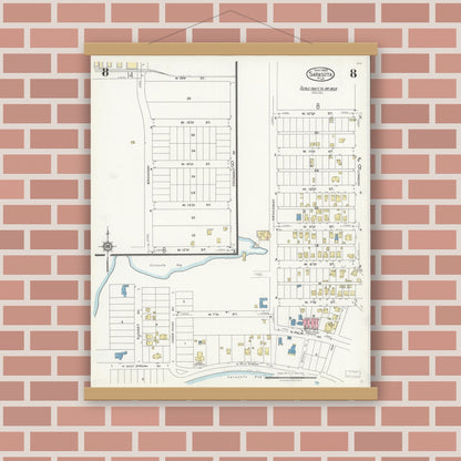 Old map wall art mockup — magnetic wood frame on brick wall — Sanborn Fire Insurance Map from Sarasota, Sarasota County, Florida (1925), Sheet #0008