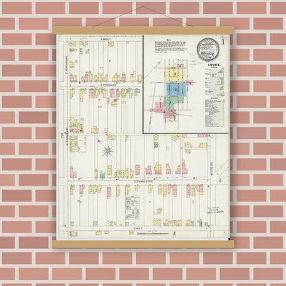 Old map wall art mockup — magnetic wood frame on brick wall — Sanborn Fire Insurance Map from Manheim, Lancaster County, Pennsylvania (1896) - Complete Map Set