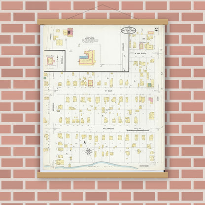 Old map wall art mockup — magnetic wood frame on brick wall — Sanborn Fire Insurance Map from Battle Creek, Calhoun County, Michigan (1907), Sheet #0002
