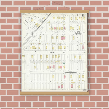 Old map wall art mockup — magnetic wood frame on brick wall — Sanborn Fire Insurance Map from Whiting, Lake County, Indiana (1907), Sheet #0011