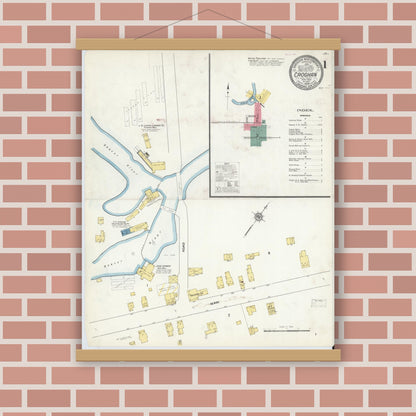 Old map wall art mockup — magnetic wood frame on brick wall — Sanborn Fire Insurance Map from Croghan, Lewis County, New York (1909) - Complete Map Set