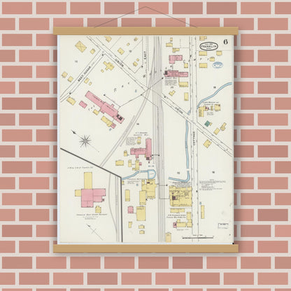 Old map wall art mockup — magnetic wood frame on brick wall — Sanborn Fire Insurance Map from Franklin, Norfolk County, Massachusetts (1894), Sheet #0006