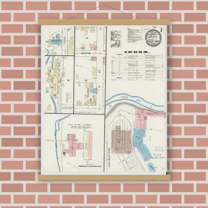 Old map wall art mockup — magnetic wood frame on brick wall — Sanborn Fire Insurance Map from Mauch Chunk, Carbon County, Pennsylvania (1891), Sheet #0001